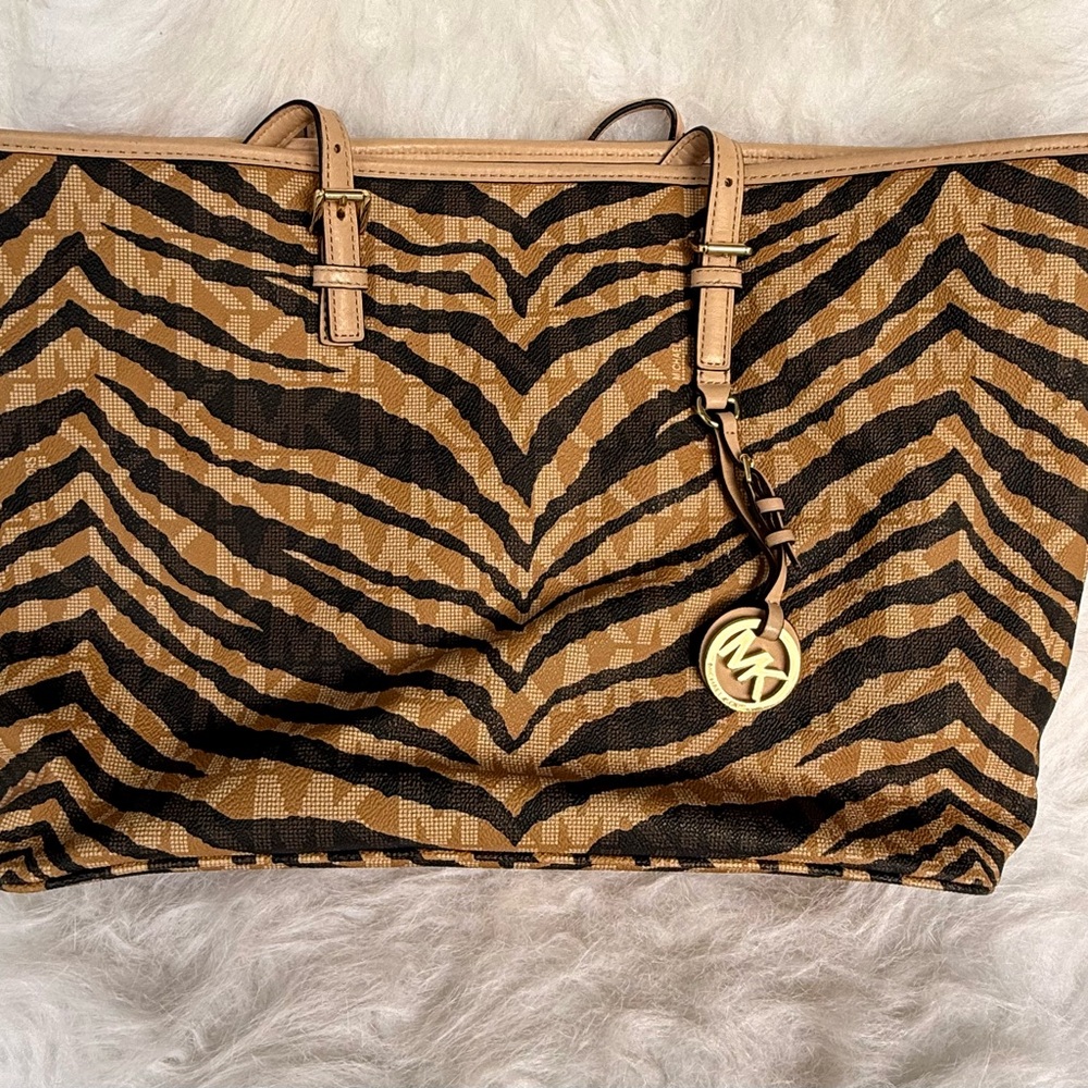 Michael Kors Zebra Pattern Tote in Tan and Black
